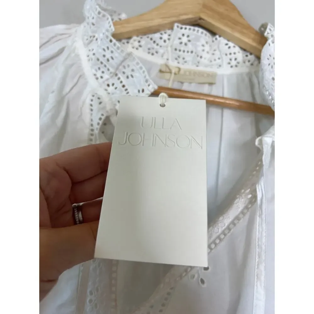 NWT Ulla Johnson Alora Longsleeve Eyelet Embroidered Blouse Top White Size: 10